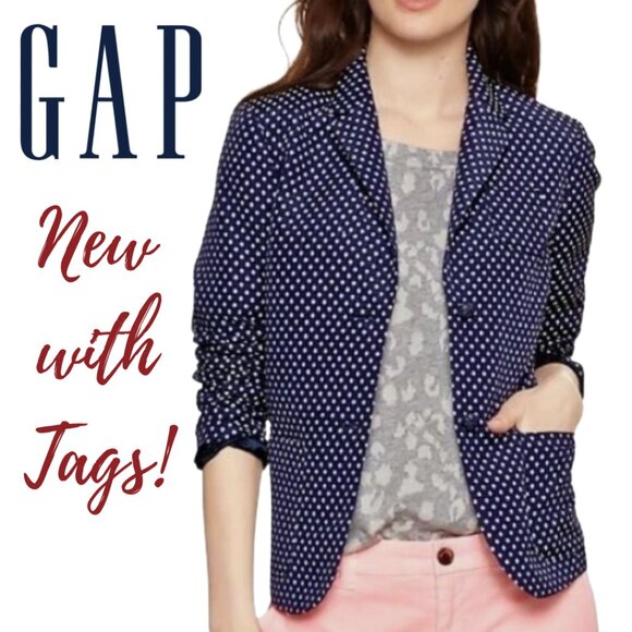 Gap Blazer | Women's Size 12 | Navy Ivory Polka Dot The Academy Preppy | NWT - Picture 1 of 6